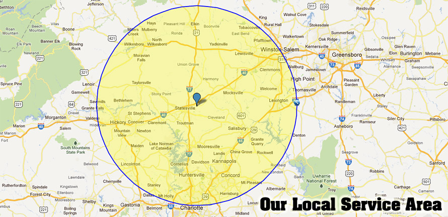 our service area for lawn mower repair sales in nc